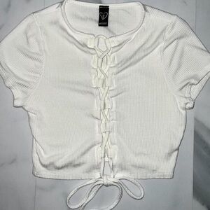 Windsor White open Tie Front Crop Blouse